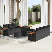 Set Divano da Giardino con cuscino 13 pcs Nero polyrattan