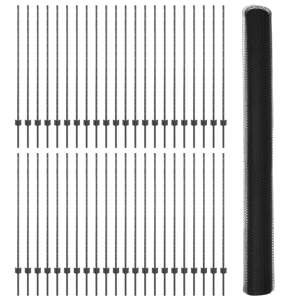 Posti per Recinzione  22 pcs U-Channel Grigio 140 cm Acciaio