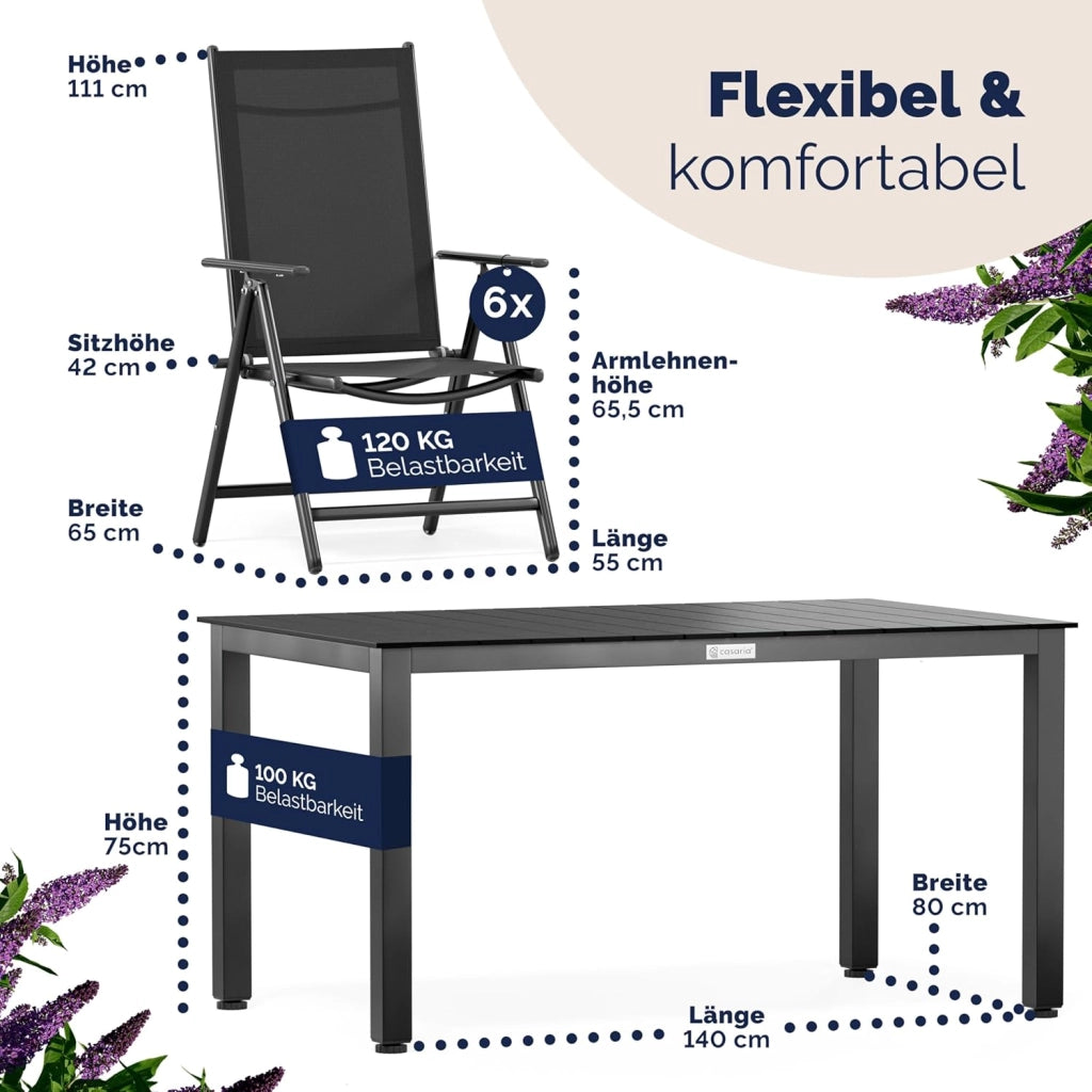 Tavolo e Sedie da Giardino Alluminio 6 +1 Tavolo WPC 140x80 cm Mobili Esterno Grigio