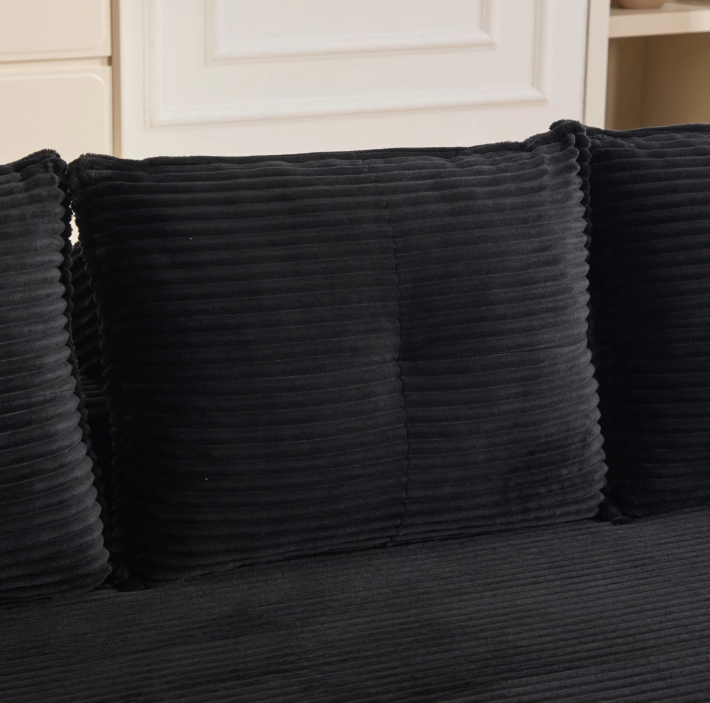 Divano letto modulare in velluto a coste nero con portabevande
