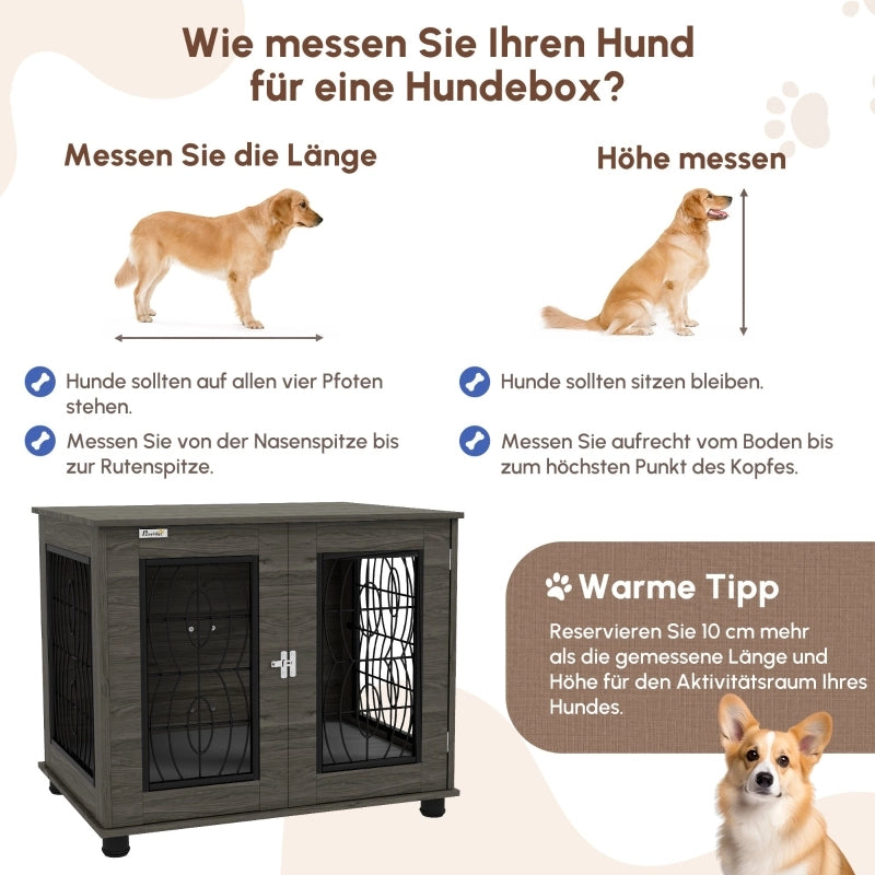 Cuccia per cani con cuscino lavabile e piano superiore in legno grigio con porta chiudibile 80 × 56 × 63 cm