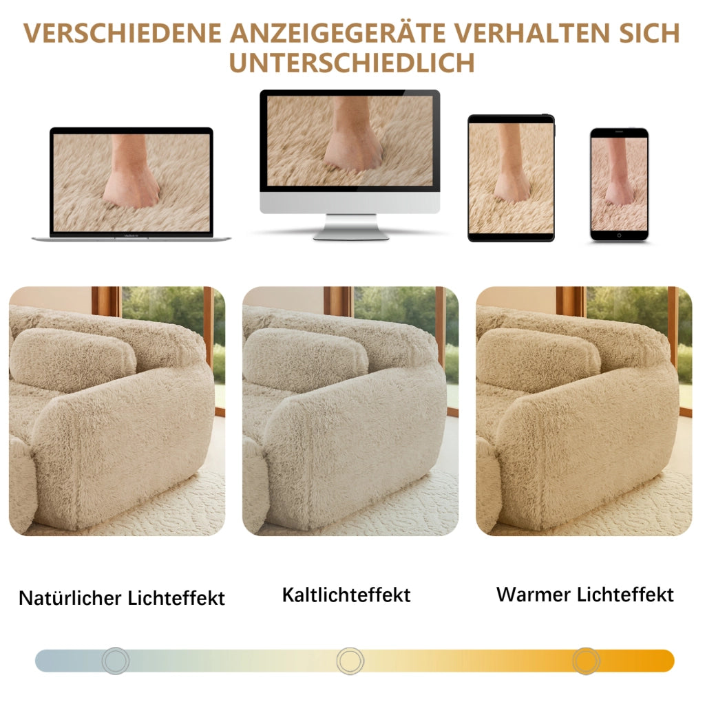 Divano angolare modulare in tessuto effetto peluche; 291x179x73 cm; Light Khaki