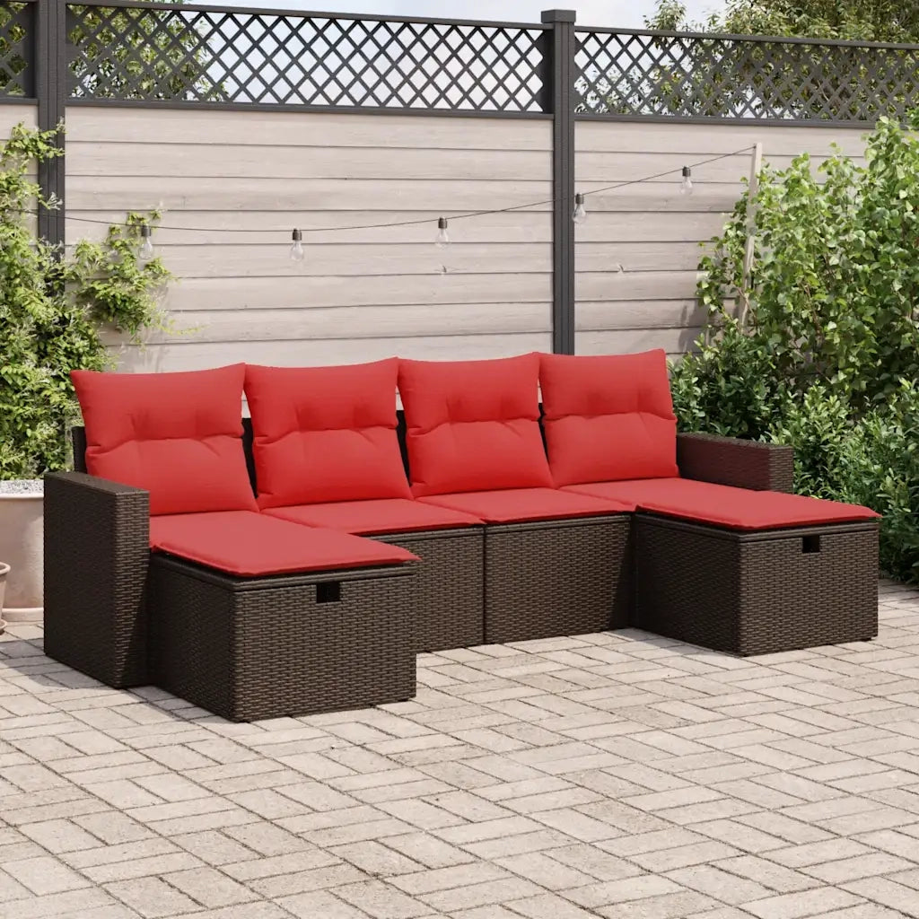 Set Divano da Giardino 6 pz con Cuscini Marrone in Polyrattan 3325430