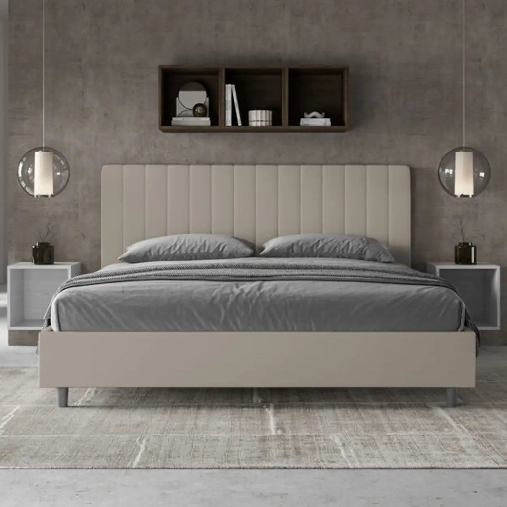 Letto matrimoniale king size contenitore imbottito 200x210 similpelle tortora Agueda