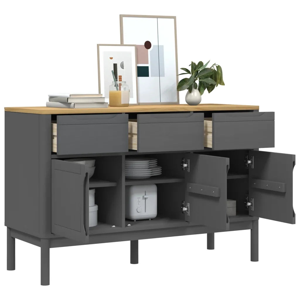Credenza FLORO Grigia 114x43x74 cm in Legno Massello di Pino 374025