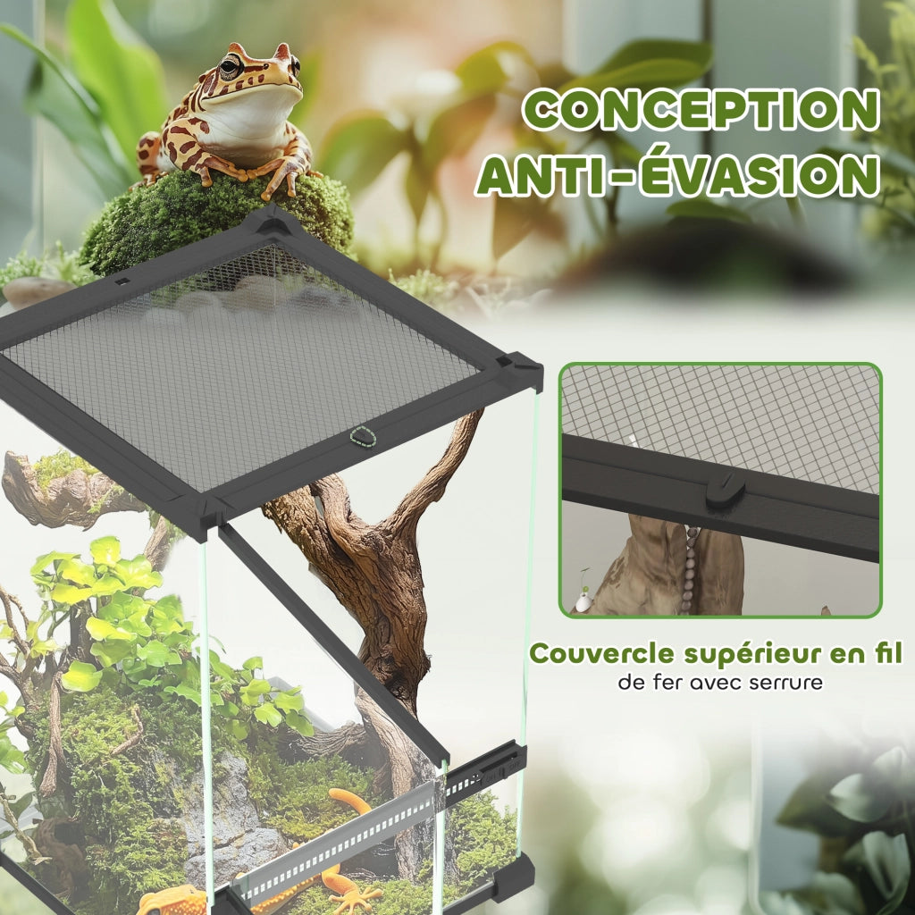Terrario in vetro per rettili 12L ¨C zephmum ¨C 20x20x30cm nero con coperchio a griglia
