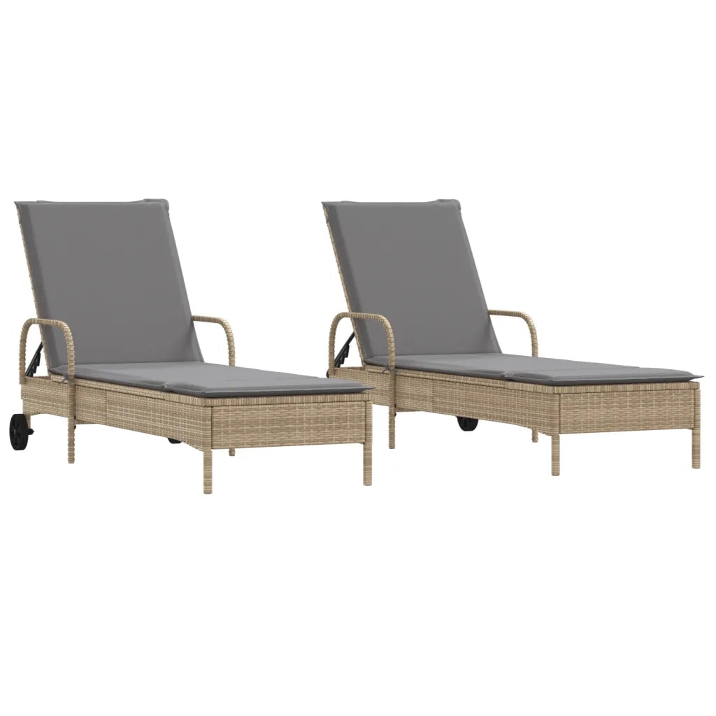 Lettini Prendisole 2 pz con Cuscini Beige in Polyrattan 3261437