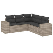 Set Divano da Giardino 5pz | Set Salotto da Giardino con Cuscini Grigio Chiaro Polyrattan