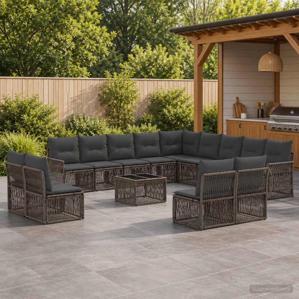 Set Divano da Giardino 14 pz Grigio e Grigio Scuro polyrattan 3435584