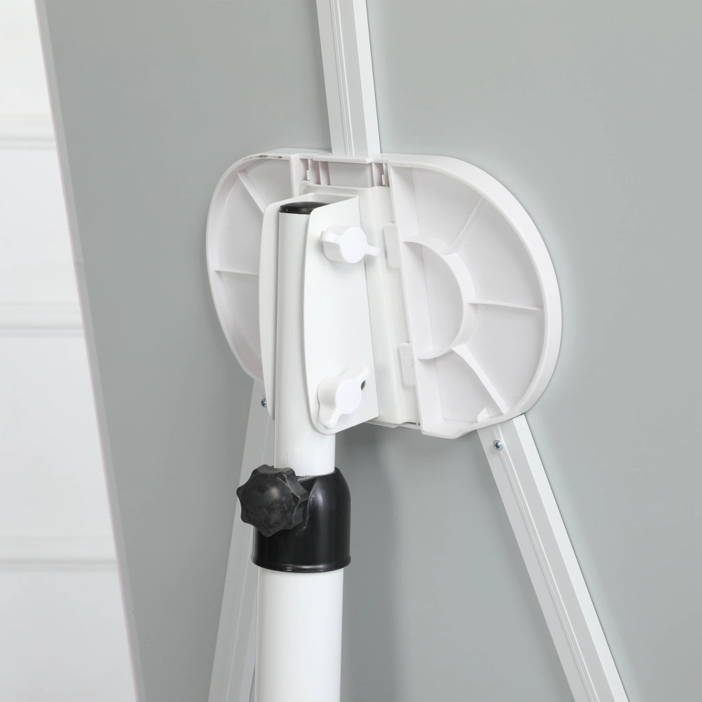 Lavagna magnetica in vetro temperato bianco 90 x 60 cm, regolabile in altezza e inclinazione, con ruote bloccabili