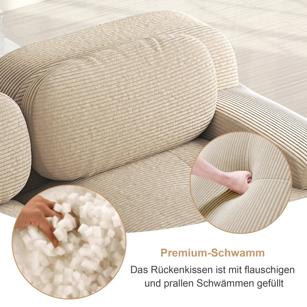 Divano angolare modulare senza struttura con braccioli curvi e base antiscivolo, in velluto a coste Beige 208 × 103 × 70 cm
