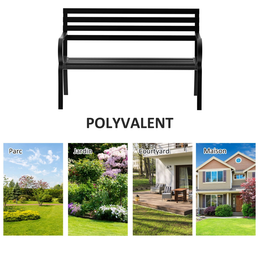 Panchina da Giardino 2 Posti ¨C Zephmum ¨C Nero Metallo 127x58x82 cm