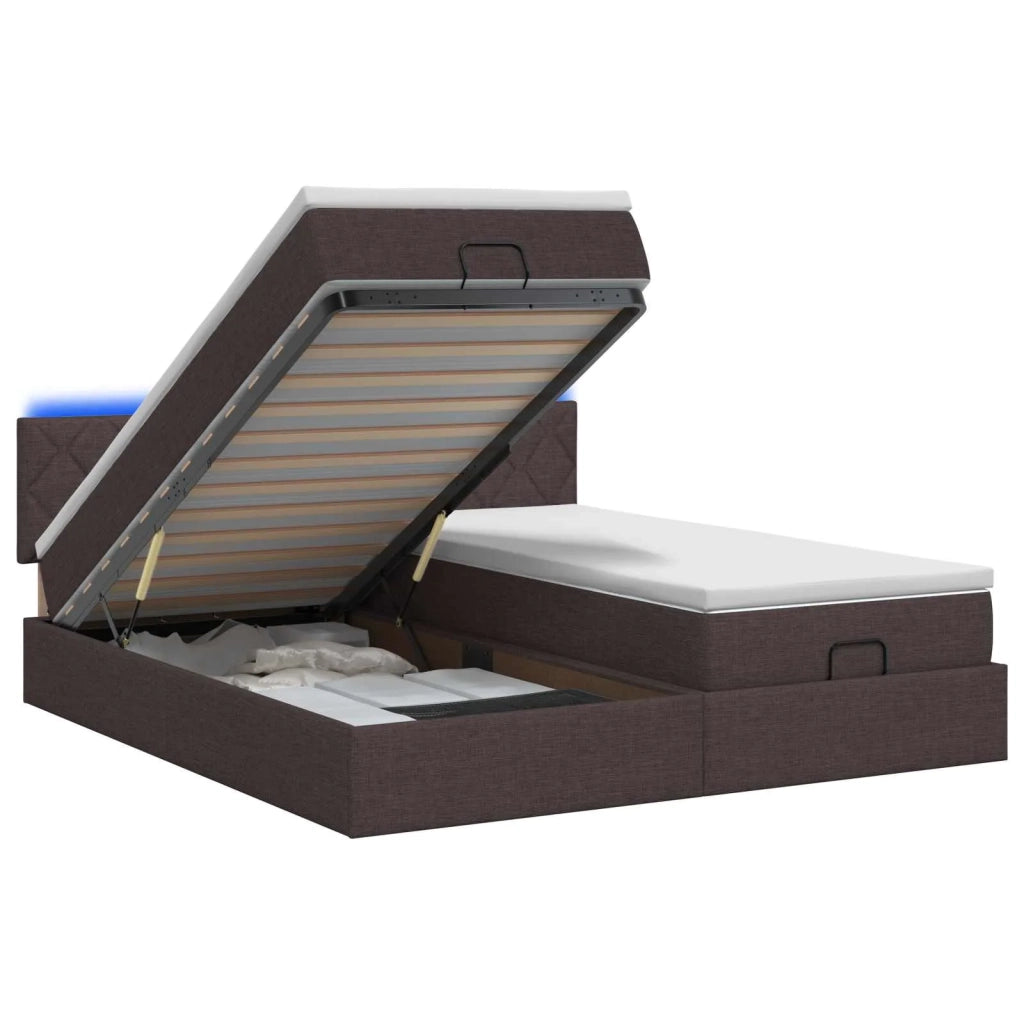 Letto Ottomano con Materasso e LED Marrone Scuro 200 x 200 cm 3457304