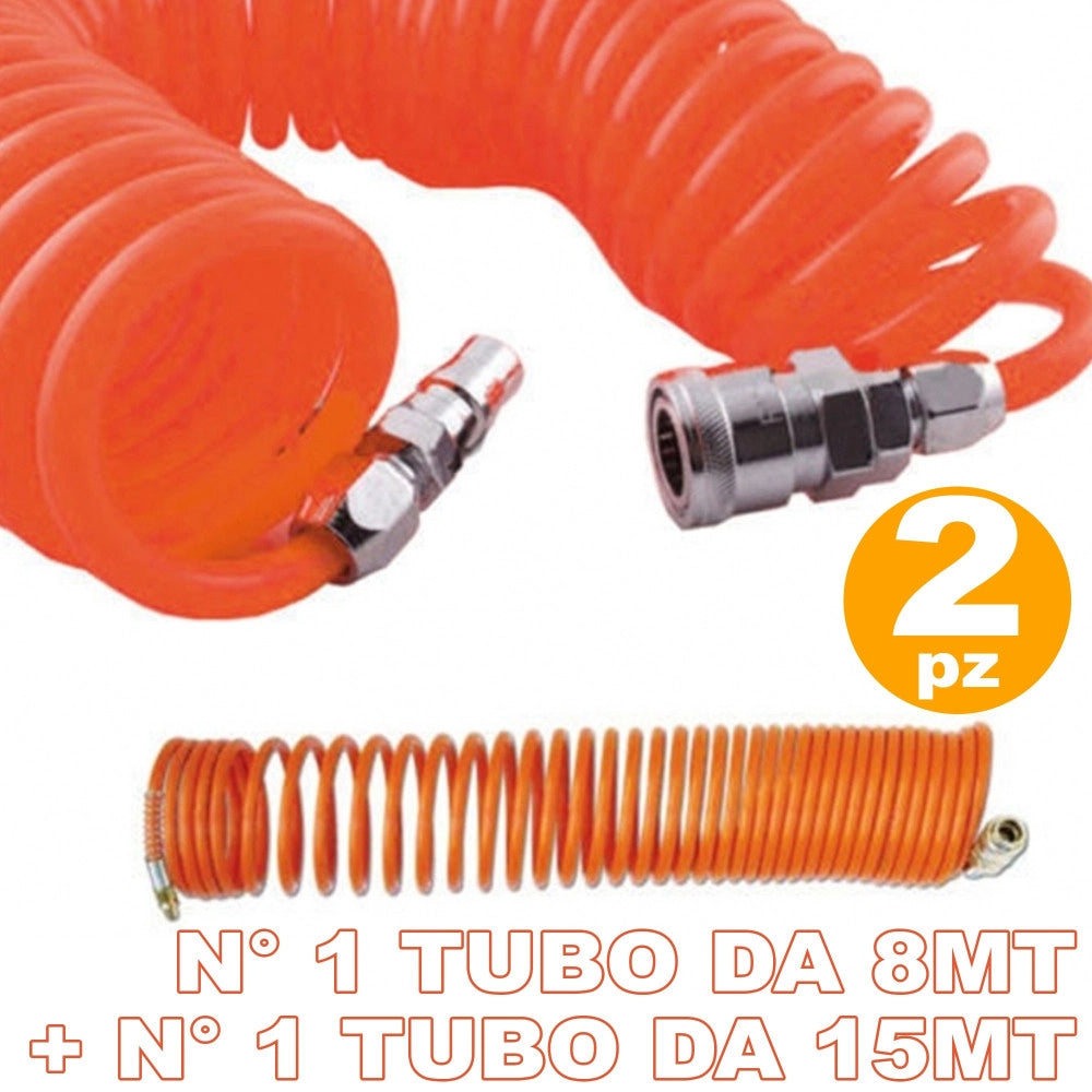 Trade Shop - 2 Tubi Tubo Aria Compressa Flessibile Per Compressore 8 15 Metri Innesti Rapidii -