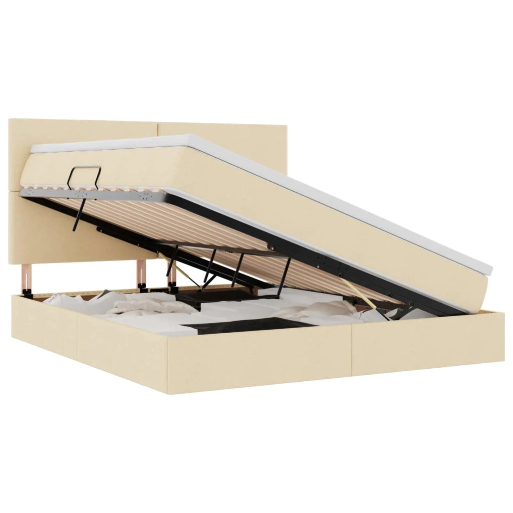 Letto con contenitore e materasso Crema 180 x 200 cm Poliestere