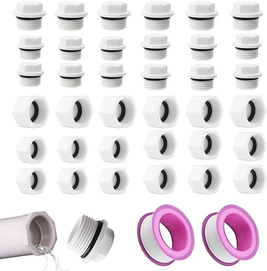 Tappo di plastica per tubo a sezione esagonale - 36 pezzi - Cappuccio per lavastoviglie e lavatrice - Impermeabile - Chiusura a vite - Flessibilità e resistenza alle abrasioni