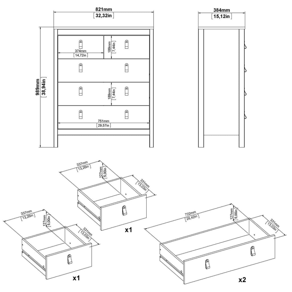 Cassettiera Nicholas, Settimino multiuso, Comò camera da letto, Mobile con cassetti, 82x38 h99 cm, Rovere