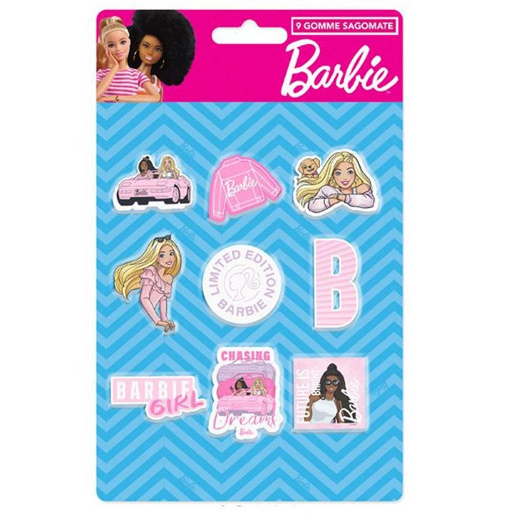 Trade Shop - Kit Gomme Per Cancellare 9pz Sagomate Tema Barbie Cancelleria Per Bambine Scuola 955364 -