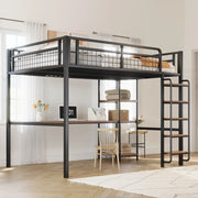 Letto a soppalco in metallo 140x200 cm con scrivania e ripiani, nero