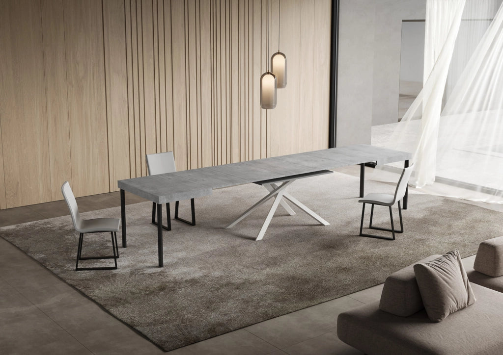 Tavolo Allungabile 130-390x90x74 cm Niket Cemento Gambe Bianche