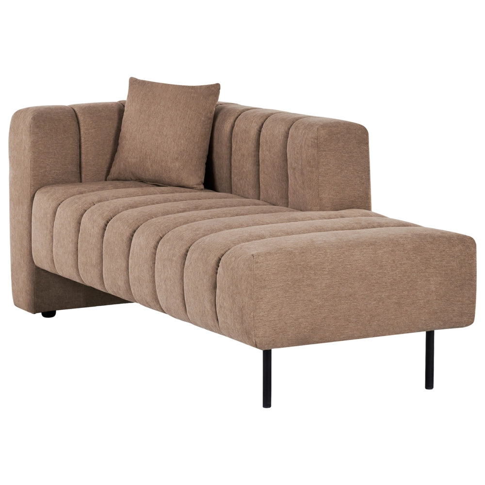 Chaise Lounge con Rivestimento in tessuto marrone Gambe nere Cuscino aggiuntivo lato sinistro Design moderno e glam