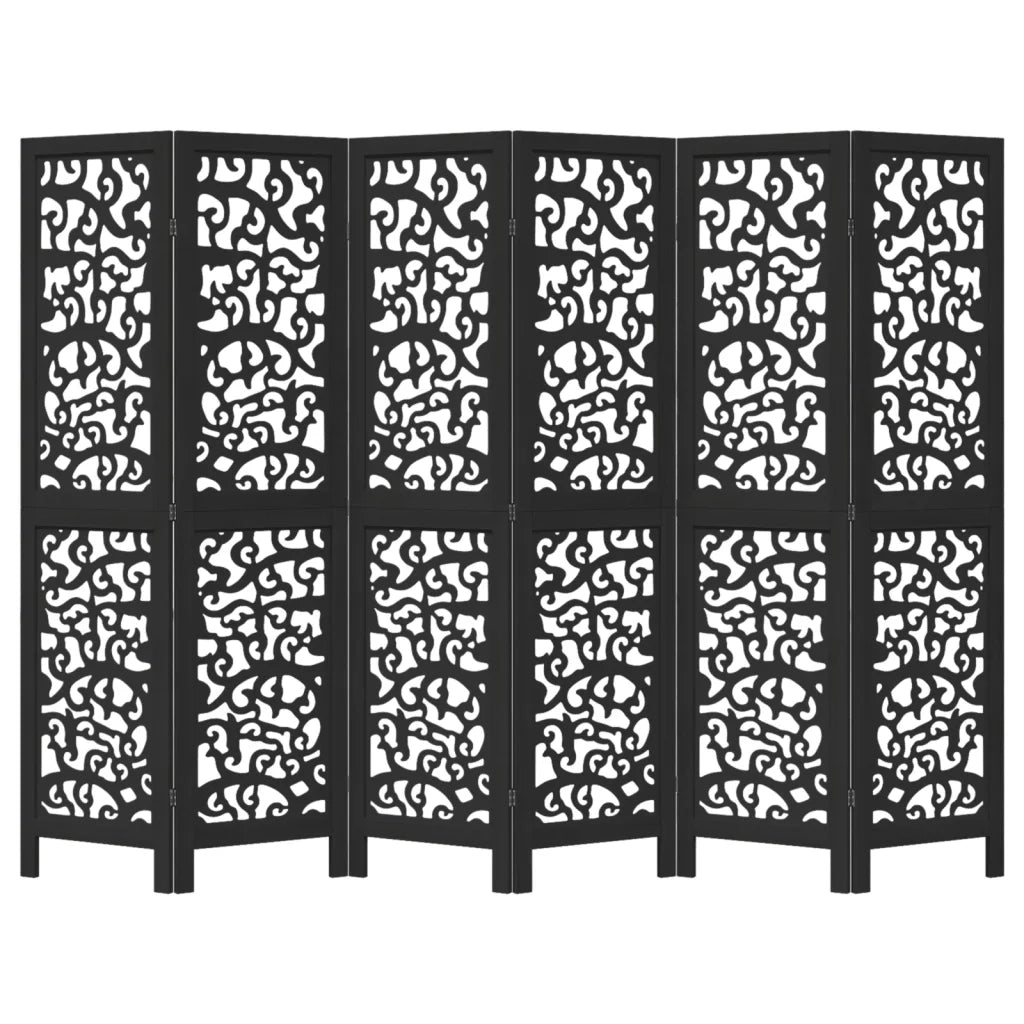 Divisorio Ambienti 6 Pannelli Nero Legno Massello di Paulownia 358761