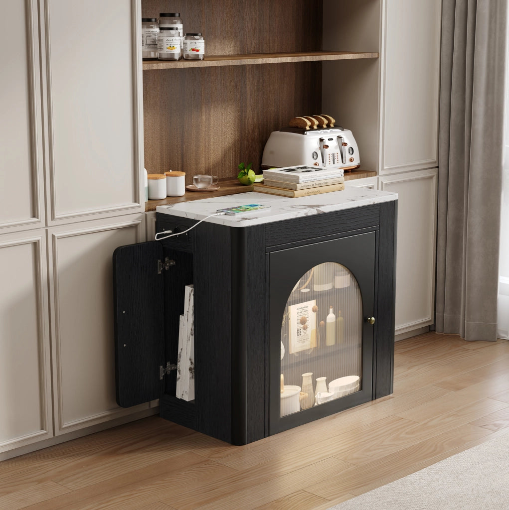 Tavolo allungabile 83x39.6~79.6~119.6~149.6x77 cm con ruote e prese USB Type-C in MDF e vetro bianco e nero