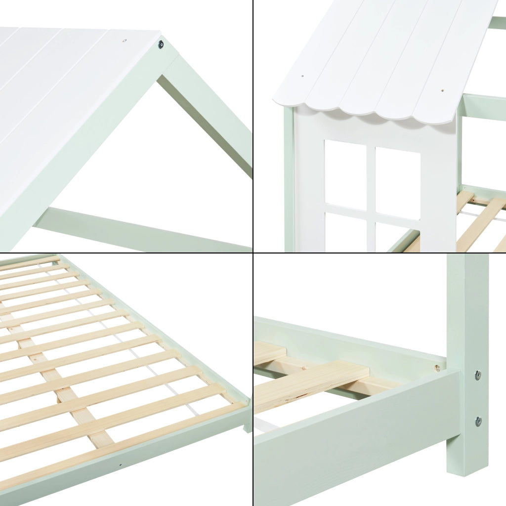 Letto Tostedt per Cameretta a Forma di Casetta Semiaperta 120 x 200 cm Menta Verde / Bianco [en.casa]