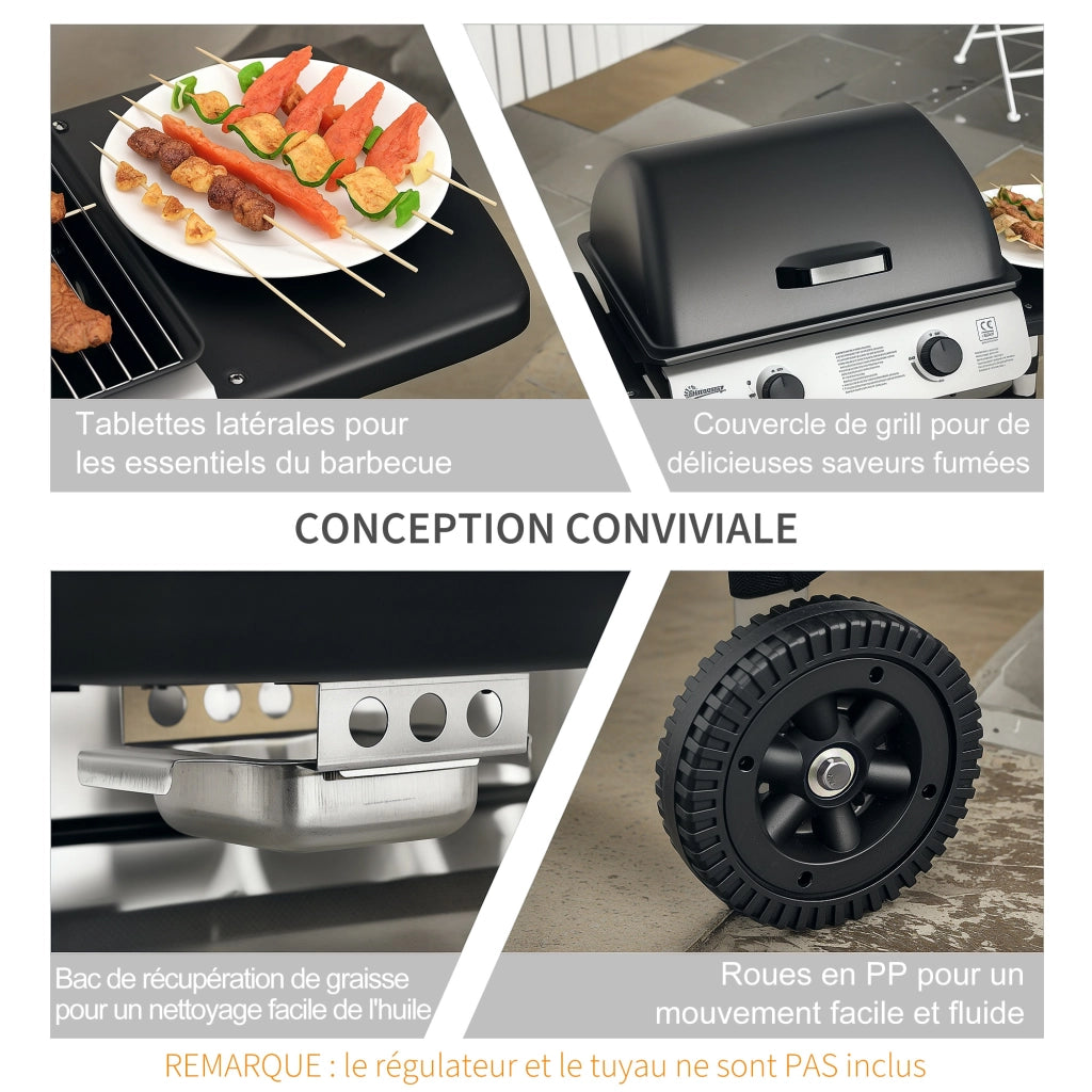Barbecue a gas 2 bruciatori ¨C zephmum ¨C acciaio inossidabile 2.8 kW griglie 104x49x99 cm nero
