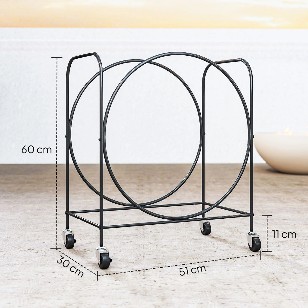 Porta Legna Metallico con Ruote per Interno ed Esterno ¨C zephmum ¨C Nero 51x30x60 cm