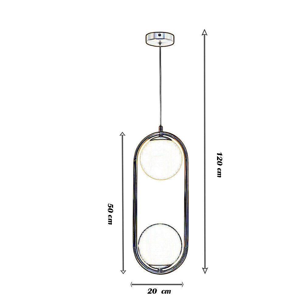 Trade Shop - Lampadario Sospensione Ovale Bronzo Con Due Sfere In Vetro Metallo Lampada Attacco G9 A33 -