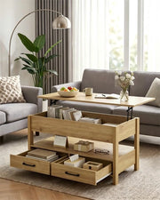 Tavolo salotto con spazio di stoccaggio - Altezza regolabile - Tavolino in legno - Tavolo multifunzionale per caffè - Mobili moderni per la sala da pranzo - Dimensioni 100 x 50 x 47,5-62 cm