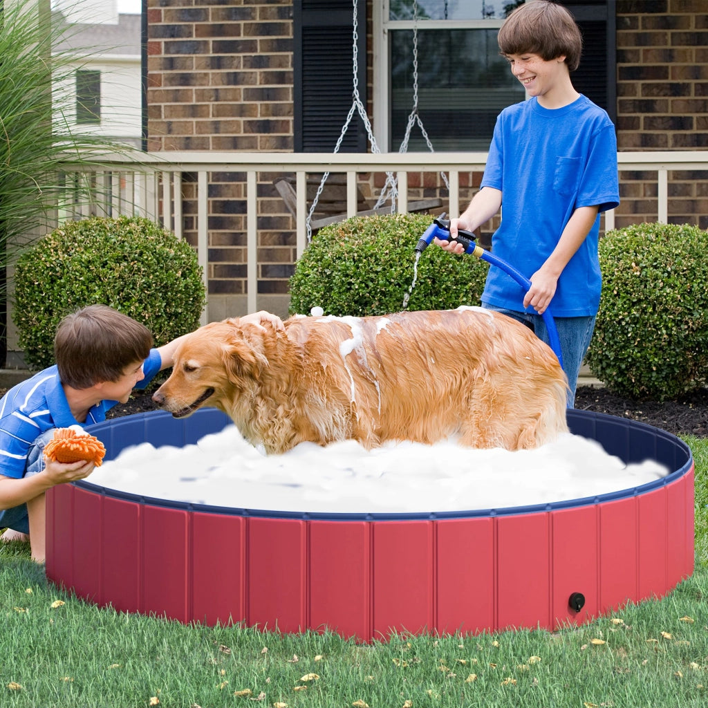 Vasca da bagno per cani e gatti pieghevole ¨C zephmum ¨C plastica e legno rosso ?160x30 cm