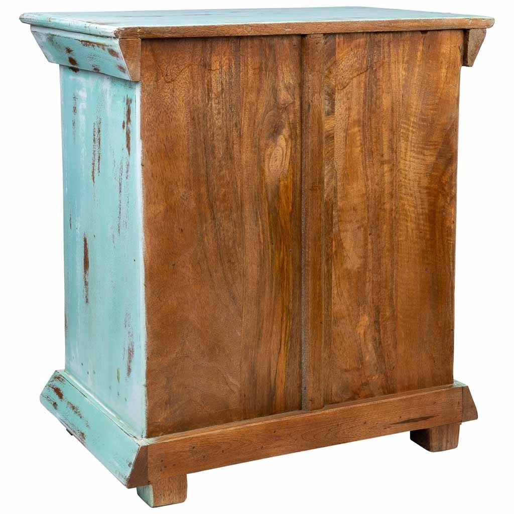 Comodino in legno e metallo con finitura artigianale verde 55x35x60h