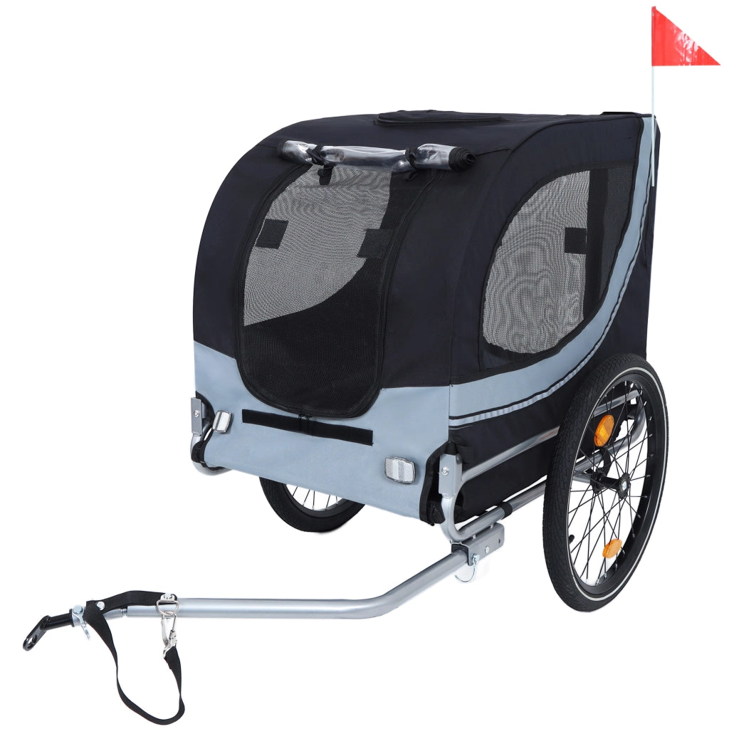 RIMORCHIO PER CANI DA BICI 20" Nero-Grigio in Acciaio fino a 40 kg
