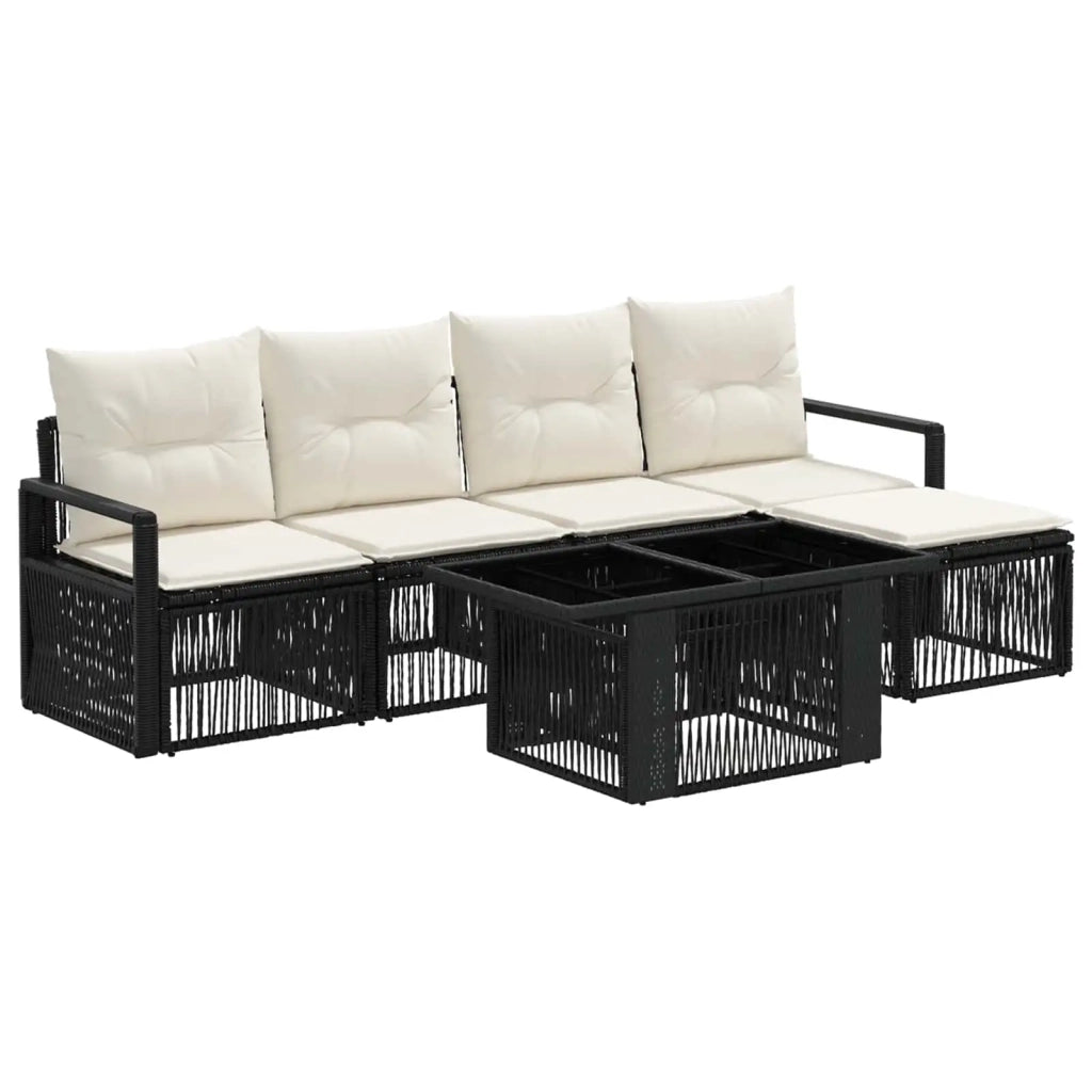 Set Divano da Giardino 6 pz Nero e Bianco Crema polyrattan 3437089