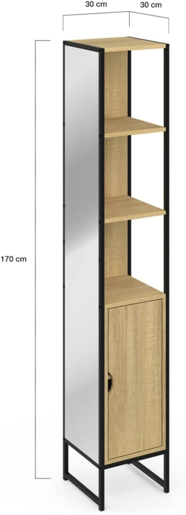 DETROIT Mueble de baño de 1 puerta con espejo y estantes de diseño industrial