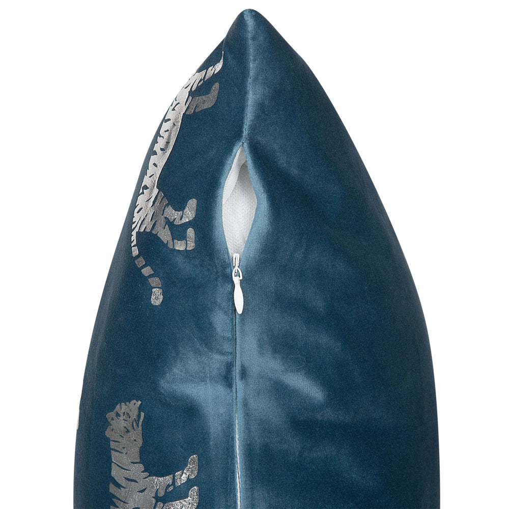 Set di 2 cuscini Decorativi Velluto Blu stampa Animale 45 x 45 cm Motivo Tigre Moderno Glamour Decor Accessori