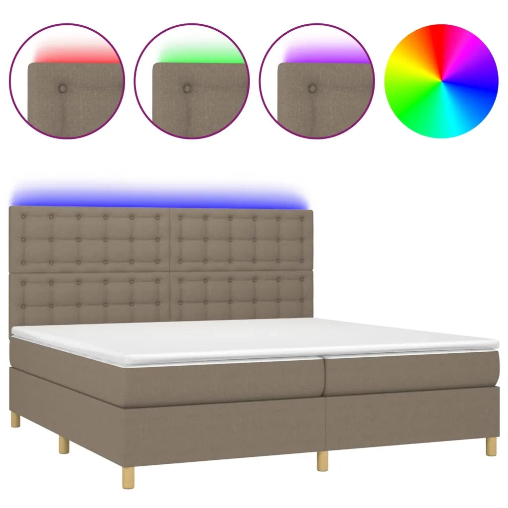 Letto a Molle Materasso e LED tortora 200x200cm in Tessuto 3135785