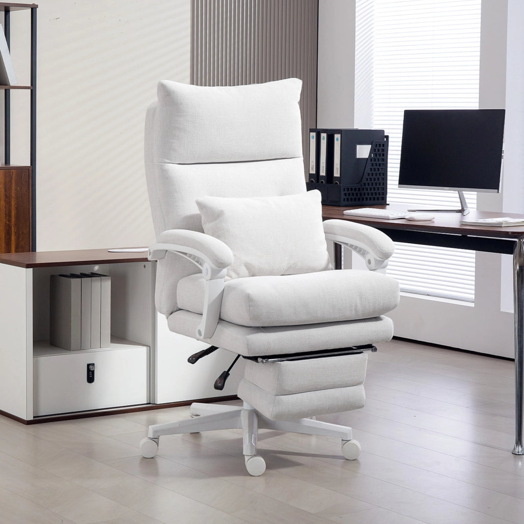 Poltrona relax reclinabile con poggiapiedi ¨C Xylo ¨C tessuto lino crema, regolabile 160¡ã