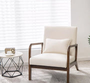 Sedia da Relax Moderna – Cuscino Lombaro Incluso e Poggiatesta Antiscivolo – Sedia da Soggiorno o Ufficio in Legno di Pioppo, Beige