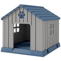 Casetta per Cani Taglia Media da Esterno Impermeabile con Base Rialzata e Finestre, 85x79x82 cm, Grigio