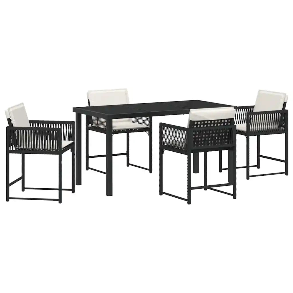 Set da Pranzo per Giardino 5 pz | Set Salotto da Giardino Nero polyrattan