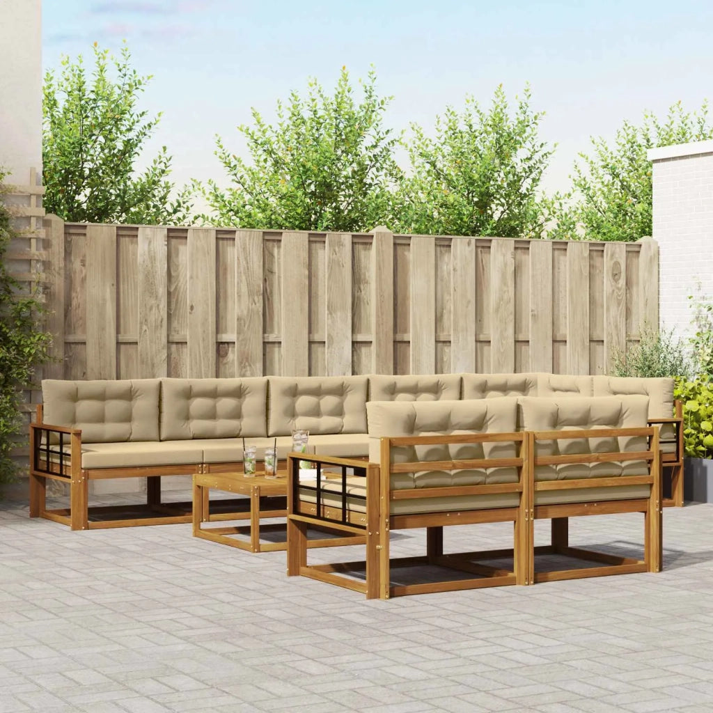 Set di divani da esterno con cuscino 9 pcs Naturale e Beige