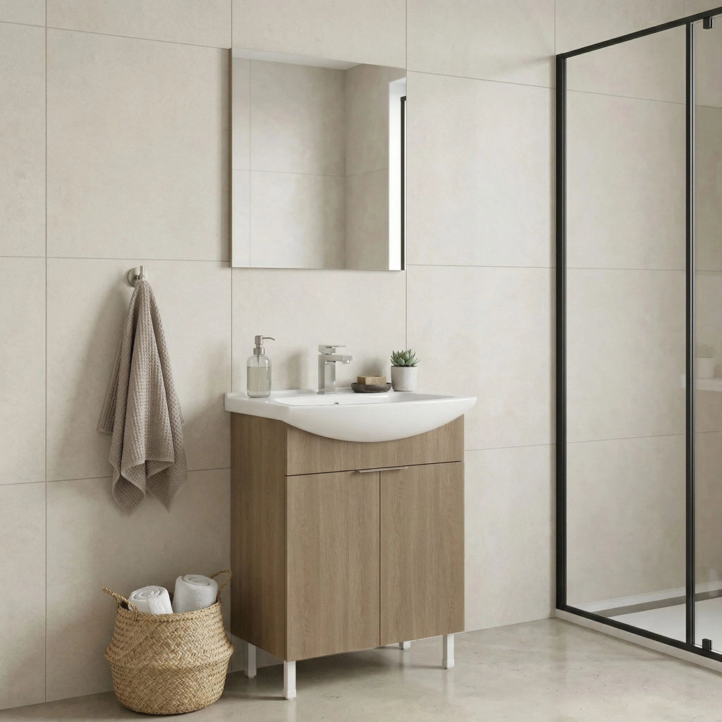 Set mobile lavabo con specchio (2 pezzi) "Purus 65" - 65 x 50 x 83 cm - Rovere