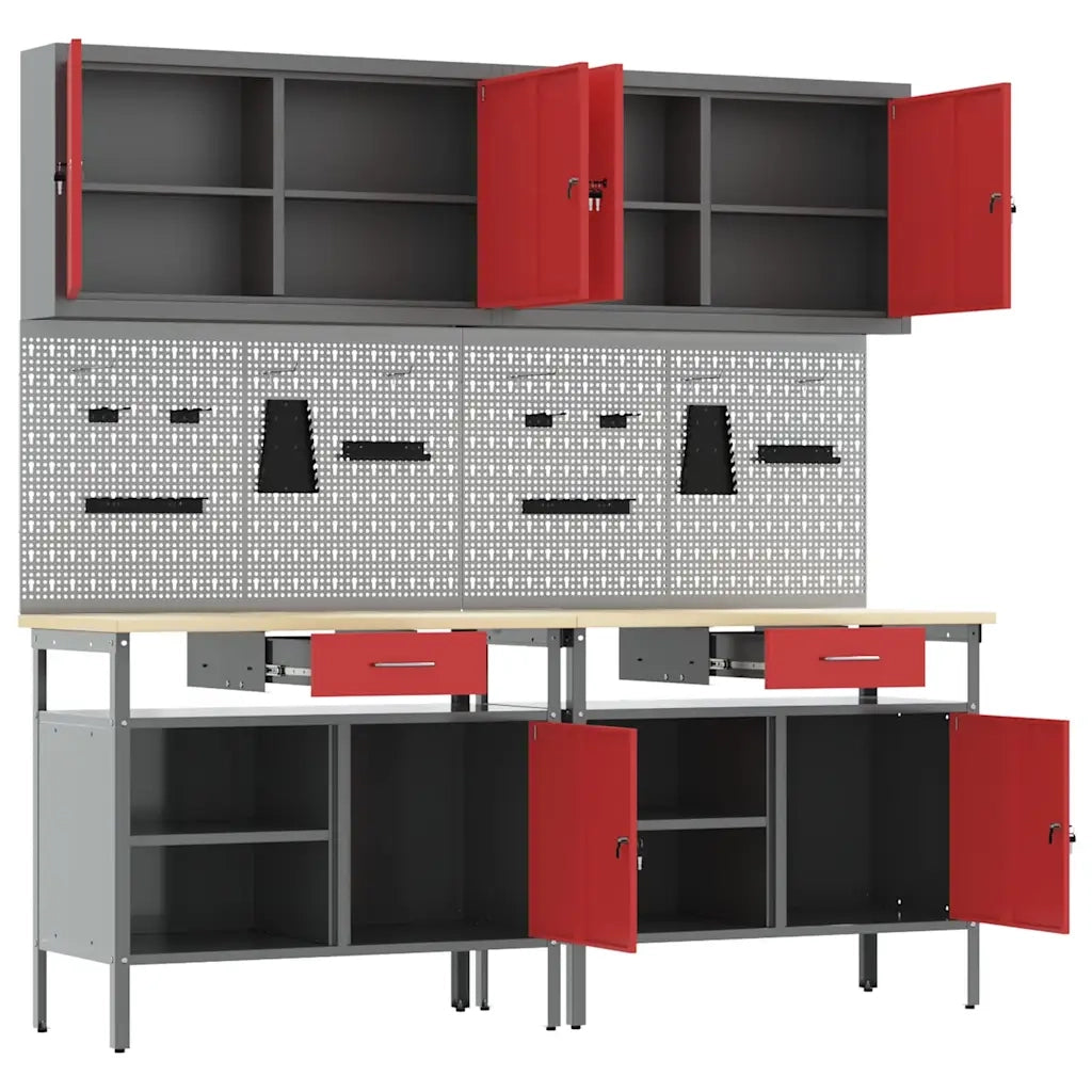 Set banco da lavoro con cassetto 8 pcs Rosso e Grigio 3321495