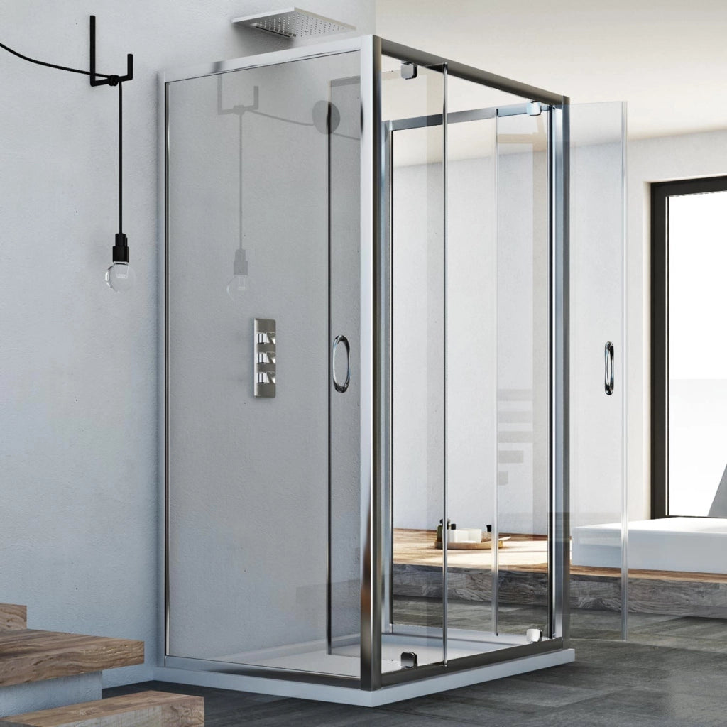 Box Doccia 3 lati 90x130x90 CM H185 trasparente mod. Sintesi Trio 2 Ante