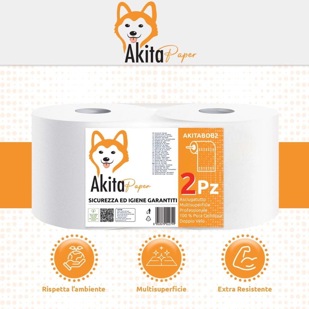 Akitaink Rotoloni Carta Asciugatutto Industriale 2 Pezzi