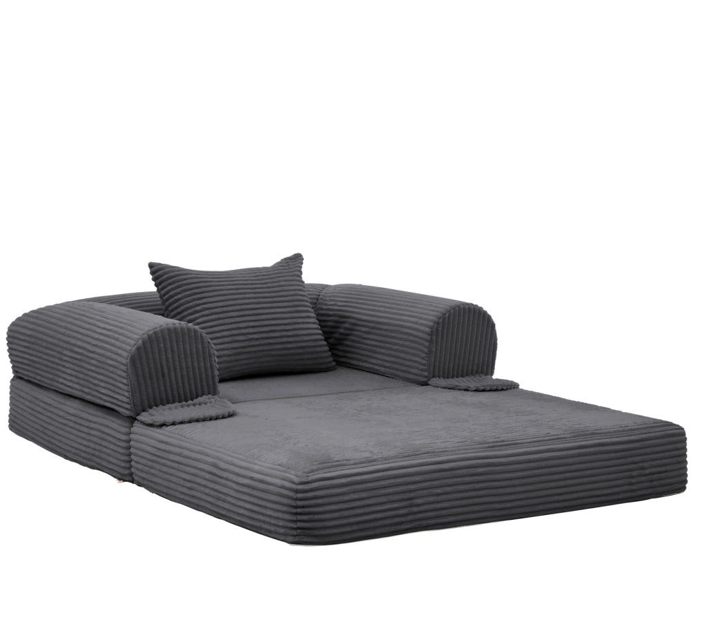 Poltrona letto singola convertibile in velluto a coste grigio