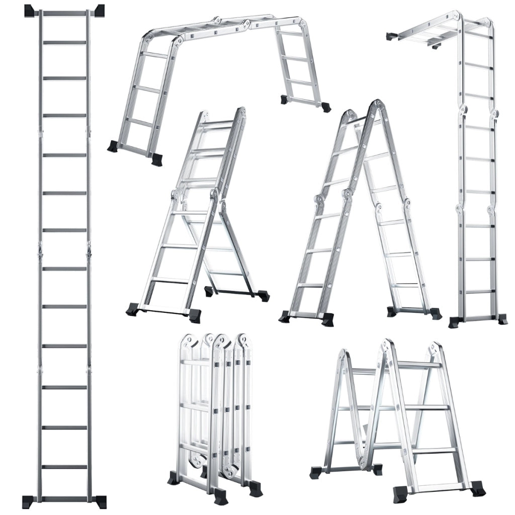 Scala pieghevole in alluminio con pioli e piedini antiscivolo, Scala multifunzione allungabile da 370,5cm-Scale e ponteggi